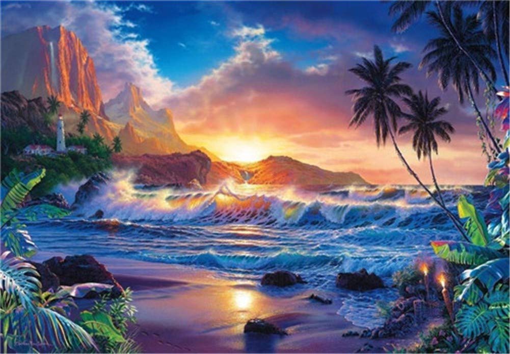 Peinture diamant complet coucher de soleil grand format 70x90cm broderie strass