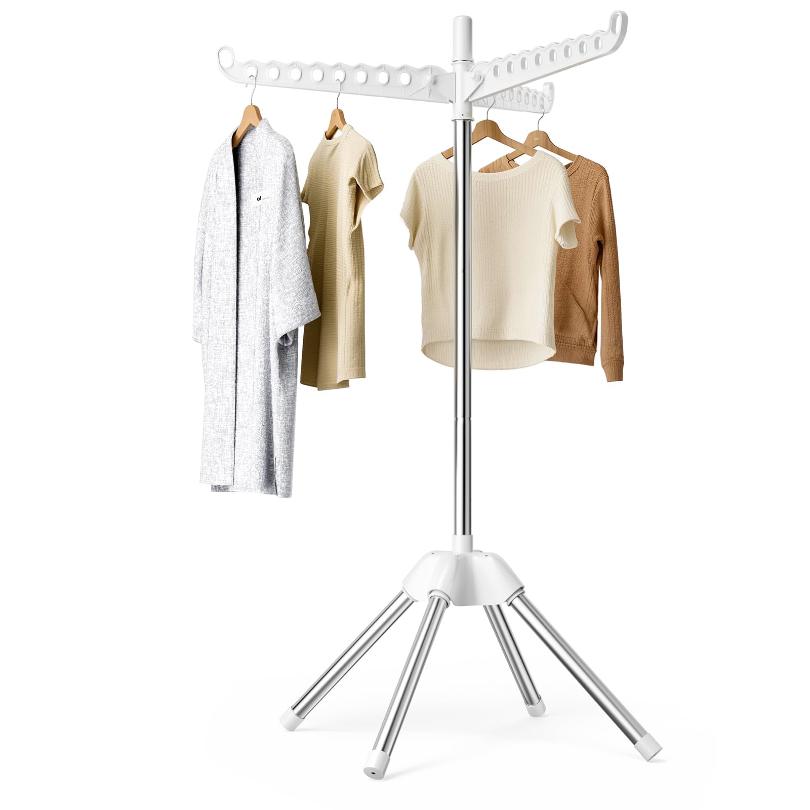 Abiglifty Clothes Airer, Clothes Drying Rack with 3 Rotatable Arms, Indoor Folding Laundry Rack, Free Foldable Standing Laundry Racks, 154 cm H, White