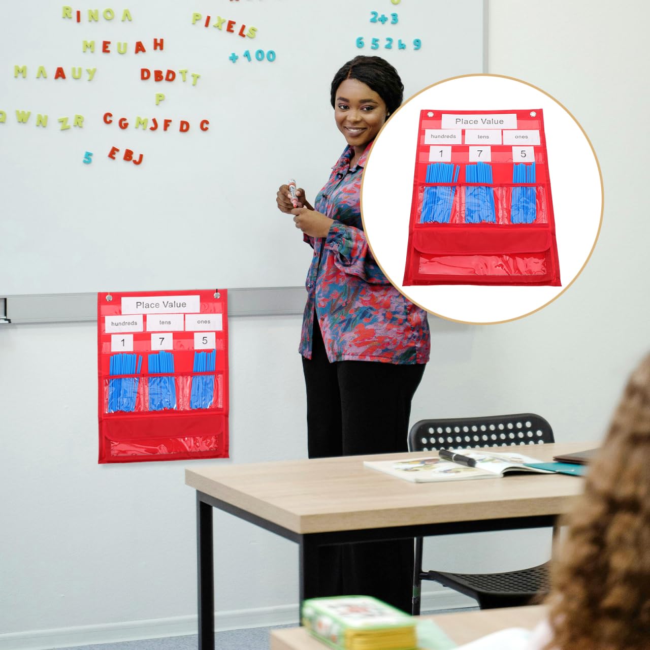 LALAFINA Tableau à Poches pour Compter avec 30 Cartes Numériques 200 Pailles 20 Élastiques Suspendu Enseignement Comptage