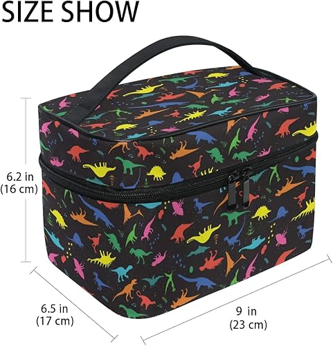 Miniatura 2 de Bolsa de maquillaje, bolsa organizadora de maquillaje de viaje con estampado de leopardo rosa, neceser para niñas, mujeres y mujeres, Dinosaurio 107