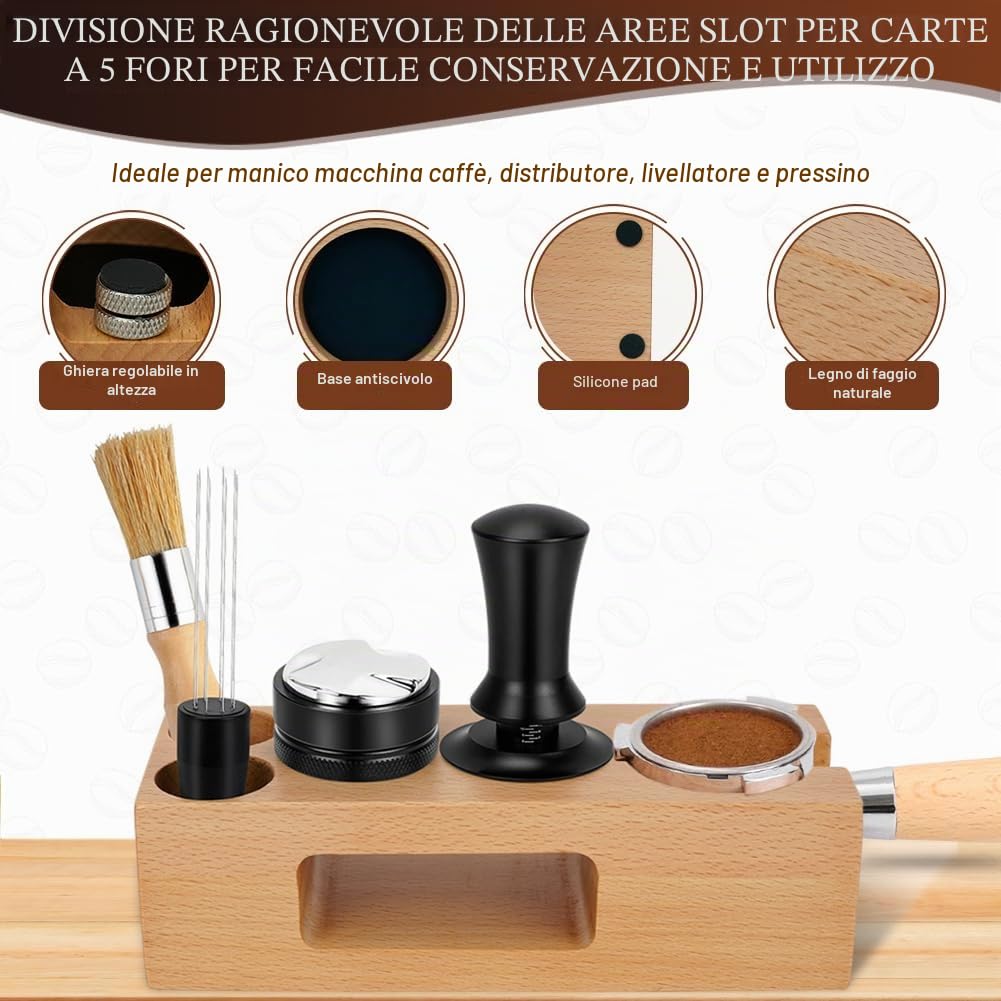 Y-Step Stazione Di Manomissione Organizer Caffe Base, con Set di agitatori per caffè espresso da 51mm, per macchina da caffè espresso, accessori per baristi