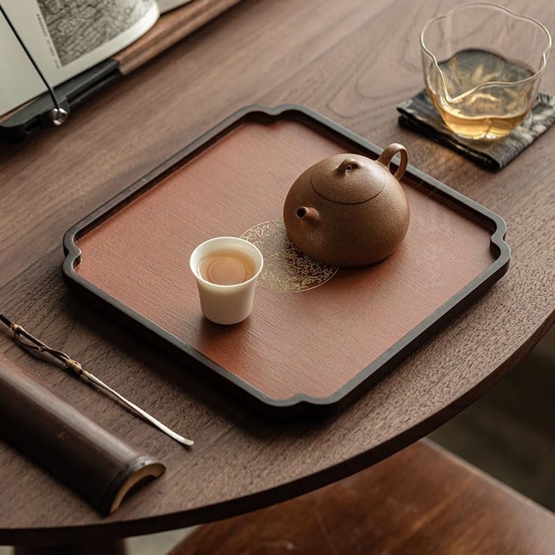 Bandeja para Servir té, Bandeja para té seco Chino, Juego de té pequeño, Bandeja para Guardar Tazas de té, Soporte de Madera para Comer en el Regazo (C)