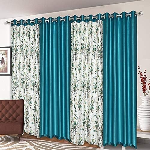 Traditional 7 Feet Curtains Set of 4 - Luxurious Room Darkening Grommet Drapes for Living Room & Bedroom - 4X7 Feet, 7 Feet Long, Set of 4, Multicolour
