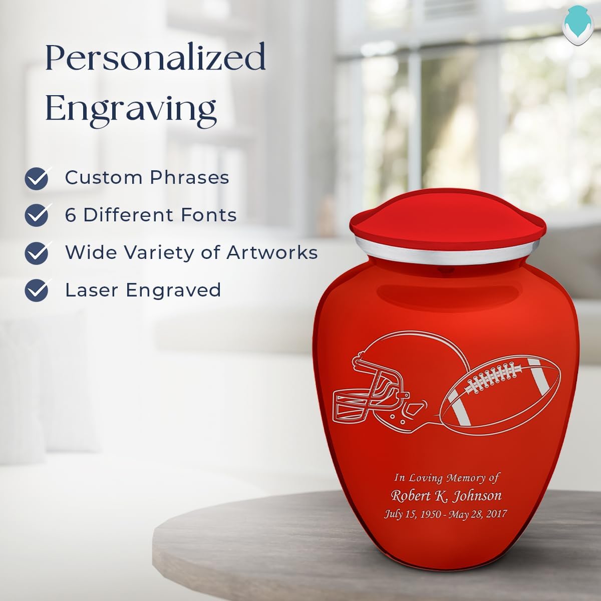 Geturns - Adult Personalized Football Cremation Urns for Human Ashes I Large Bright Red Funeral Urn for Men and Women I 200 lbs