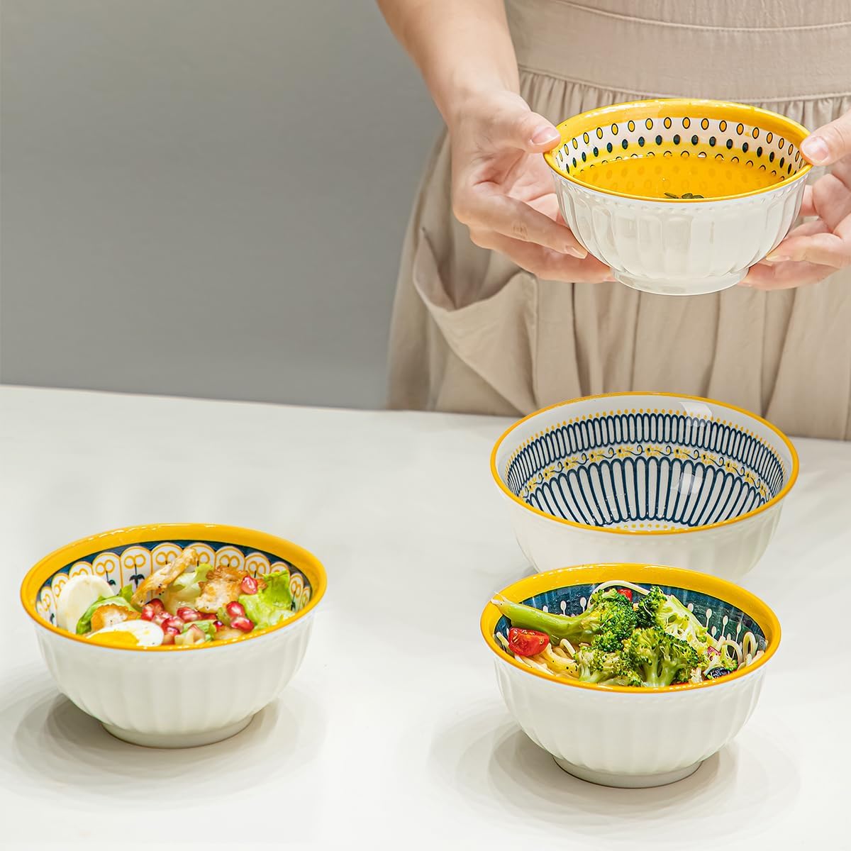 Yeacccng Bundle-3 items Pasta Bowls Set of 4, Cereal Bowls Set of 4, Small Bowls Set of 6, Scratch-Resistant, Lead-Free, Dishwasher & Microwave Safe, Easy Clean