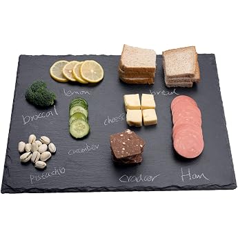 WLWNWFT Slate Plate 30 x 40 cm Large Slate Serving Plate with Chalk Pen Slate Serving Plate Cheese Plate Slate Buffet Plate for Serving and Labelling
