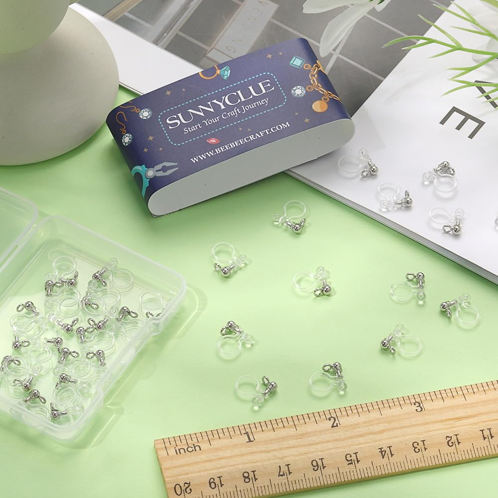 SUNNYCLUE Lot 40 Clips Boucles D'Oreilles Transparent U-Type - Hypoallergéniques Sans Percer