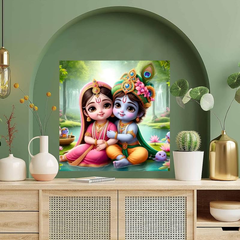 Image of British Terminal Cute little Bal Gopal Baby God Krishna| Kanha Ji | Laddu Lord Makhan Chor Painting Religious Poster for Pregnant Women for wall (matt thin vinyl,sticker,multicolor,unframed)| bj244
