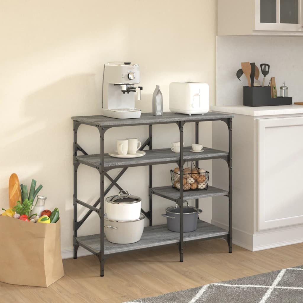 Modernes graues Sonoma-Bäckerregal, 90 x 40 x 84 cm, Holz- und Metallrahmen, für Zuhause, Garten, Nizer