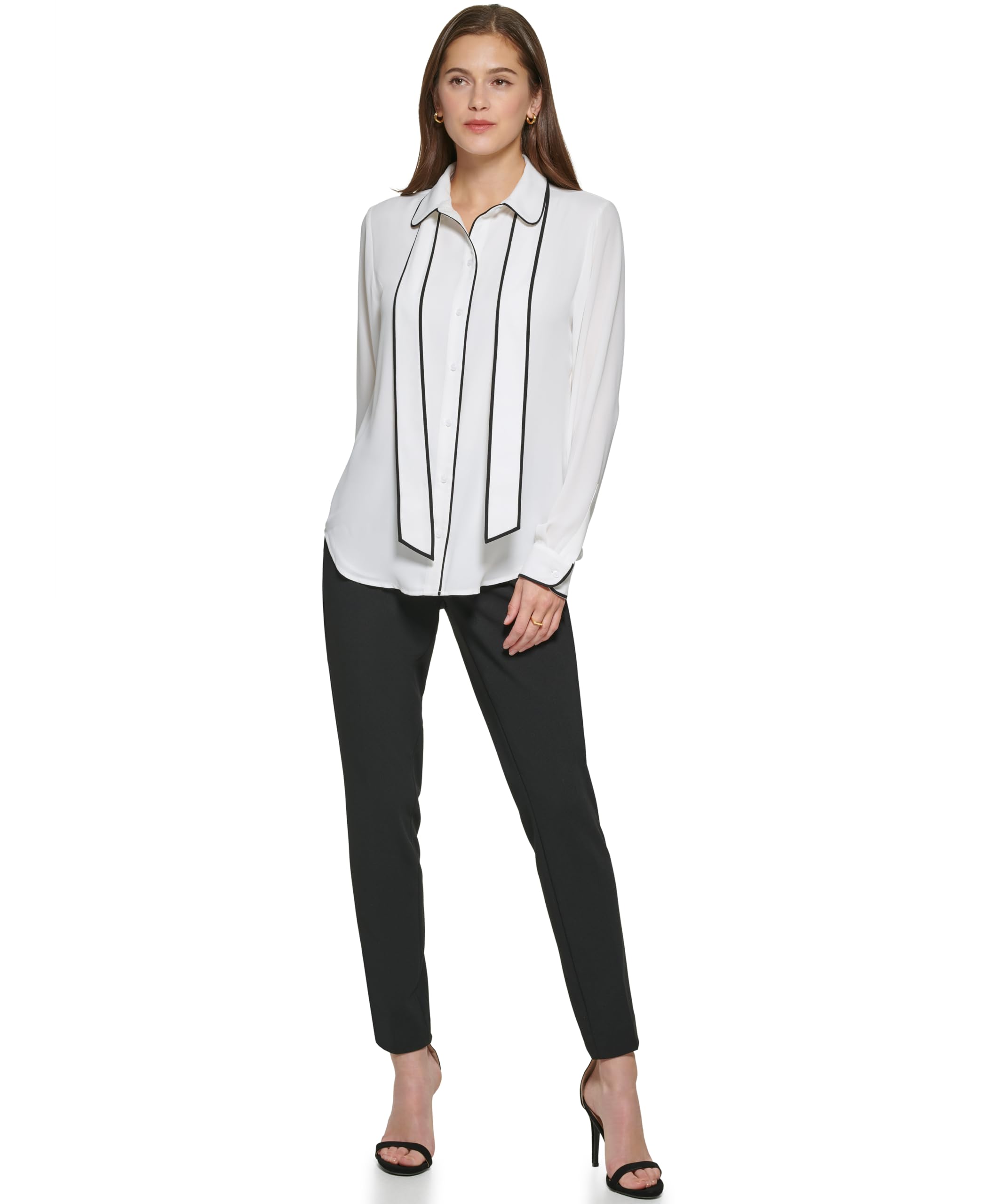 DKNY Button Front Collared Blouse