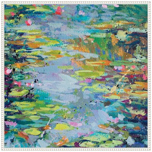 Kate and Laurel Sylvie Waterlilies at Giverny Framed Canvas Wall Art by Rachel Christopoulous 30 x 30 Beaded White, Traditional, Abstract Landscape, Nature, Flowers Art for Wall Decor, Living Room by Kate and Laurel - Image 2