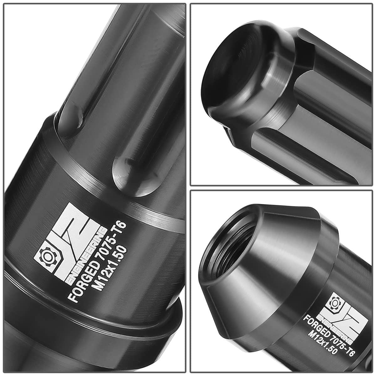 J2 Engineering J2-LN-T7-035-15-BK M12 x 1,5 T6-7075 Dadi a estremità chiusa in alluminio da 50 mm con adattatore di estensione Deep Drive, nero
