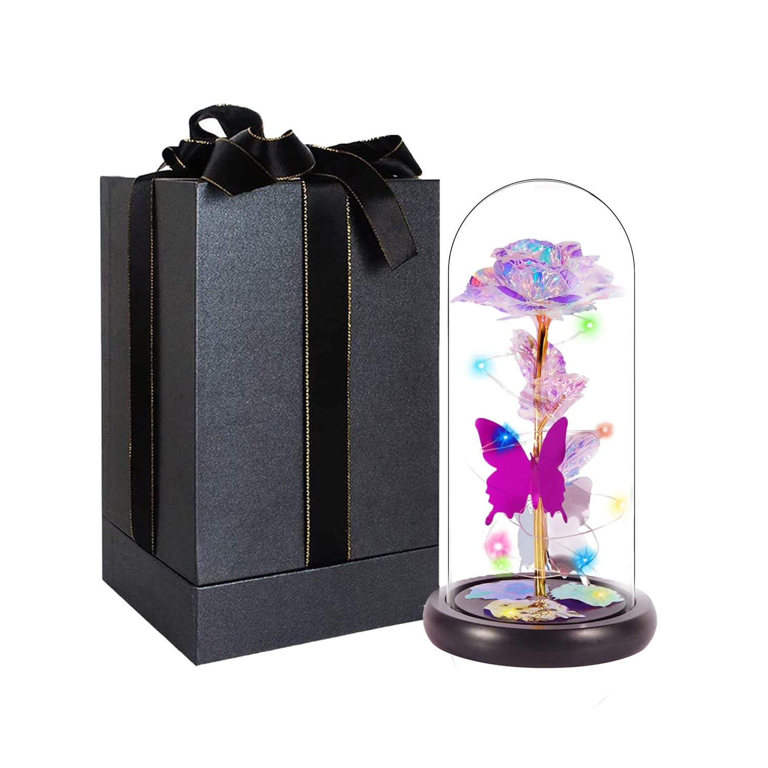 MOSKILA Galaxy Glass Rose Flower, Romantic LED Light Sweet Gifts Her,  Women, Girlfriend, Mom, Wife, Galaxy Enchanted Colorful Rose in Glass Dome