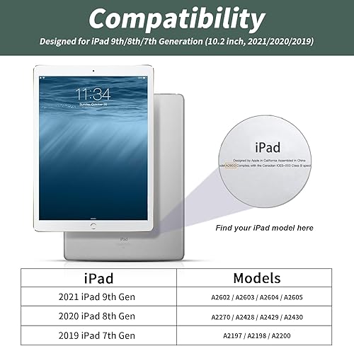 Miniatura 82 de aoub Funda para iPad de 9ª/8ª/7ª generación de 10.2 pulgadas, funda de teclado Bluetooth inalámbrica desmontable, funda trasera de TPU suave