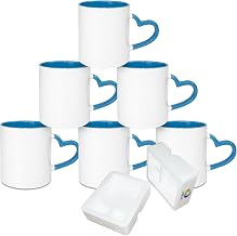 MR.R Sublimation Blank Dishwasher Ceramic Mug,Blank Coated Cup,Sublimation Blank Mugs,Classic Cup with Blue Color Inner Mug and Heart Handle,11oz,Set of 6