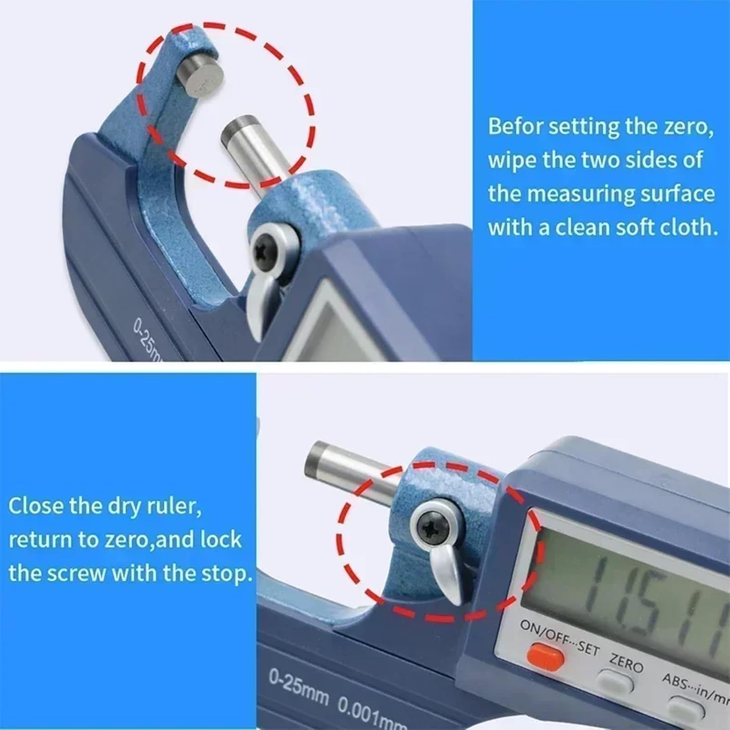 Digital Micrometer 0-25mm 0.001mm Large Screen(Stand)
