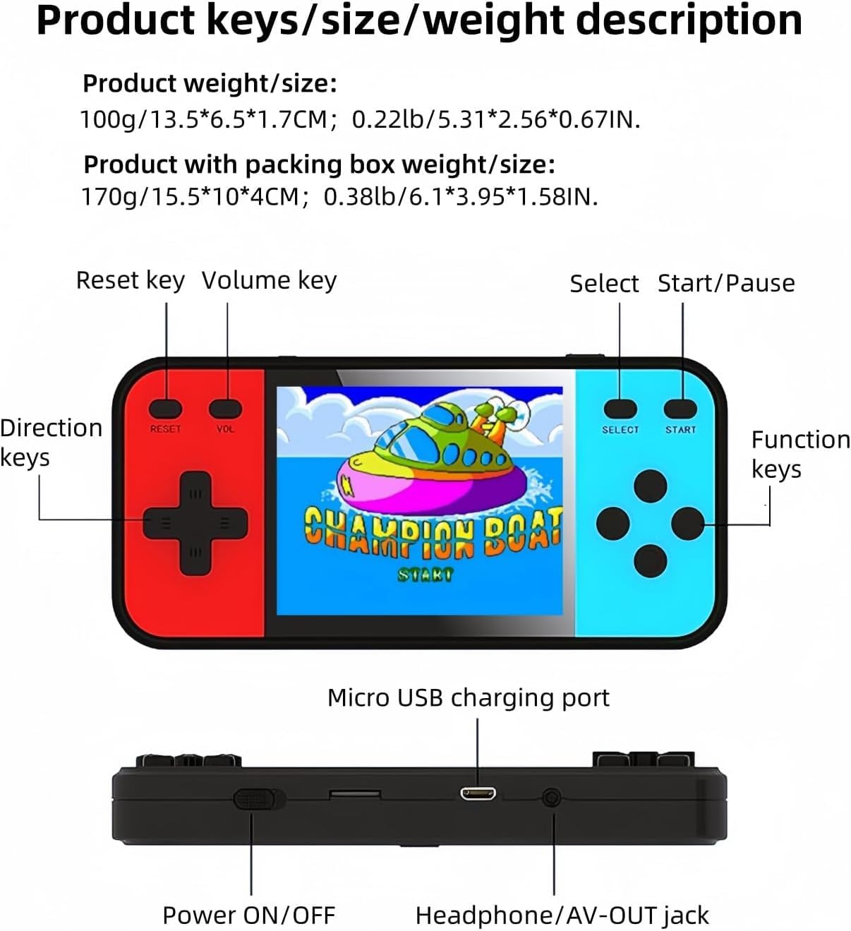 32 Bit Retro Mini Handheld Game Console | Preloaded 600 Fun Video Games with 3.0" IPS LCD Color Display | Rechargeable Mini Portable Arcade Game | Blue-Red ( Multiplayer Remote Control Included)