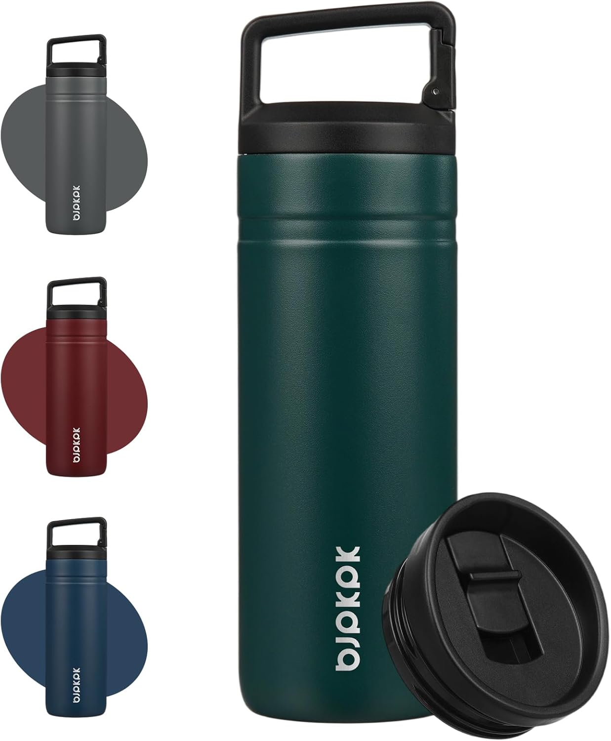 BJPKPK Insulated Water Bottle with 2 Lids,20 oz Double Wall Stainless Steel Vacuum Tumbler Travel Coffee Mug,Wide Mouth Thermal Cup,Dark Green