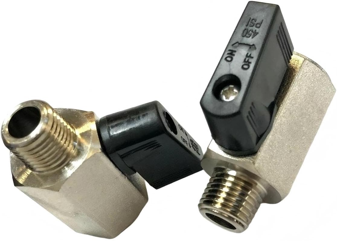 2 PACK - 132BV Air Compressor Short Mini Tank Ball Valve - for ROLAIR Air Compressor part Replaces 132 - Air Compressor Tank Drain Valve - 1/4" Male Pipe Thread 1/4" Ball Valve, 450 PSI Rated
