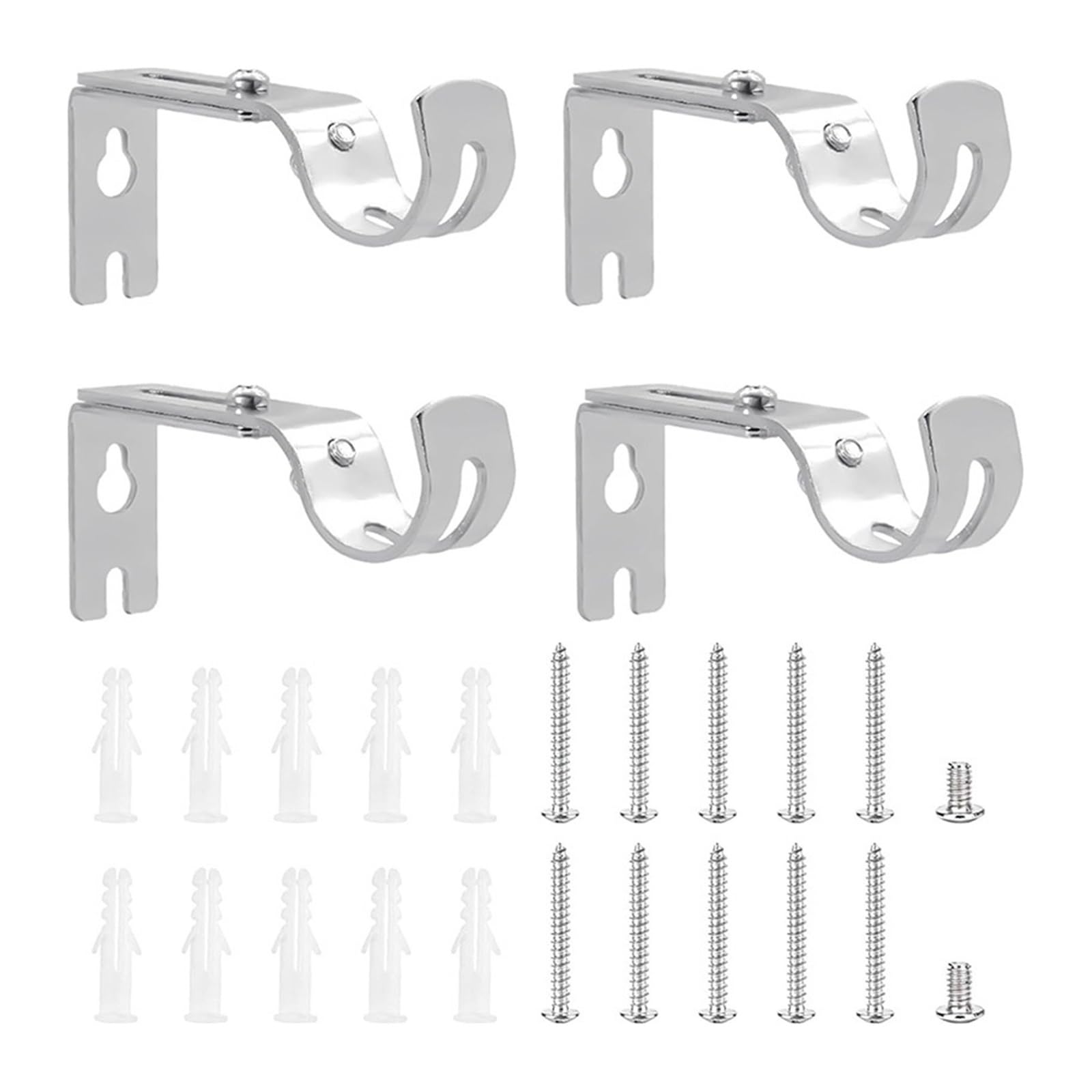 Catchorn Curtain Rod Brackets 4Pcs Heavy Duty Curtain Pole Brackets 25mm Poles Adjustable Wall mounted Rod Support Metal Holders Set for Bathroom Balcony Kitchen Cupboard