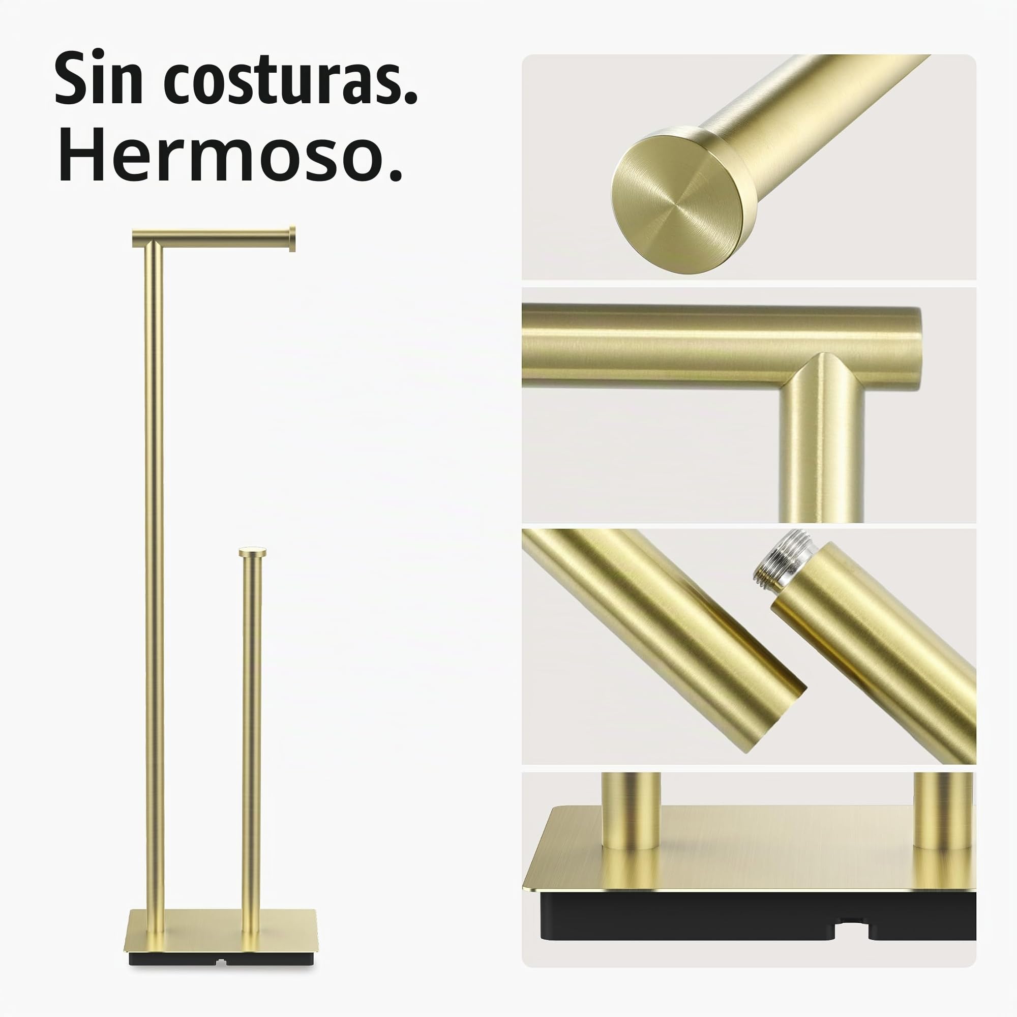 KES Portarollos Papel Higienico de Pie Portarrollos para Papel Higienico con Reserva Soporte Papel Baño Acero Inoxidable SUS304, Oro Cepillado, BPH286S1B-BZ