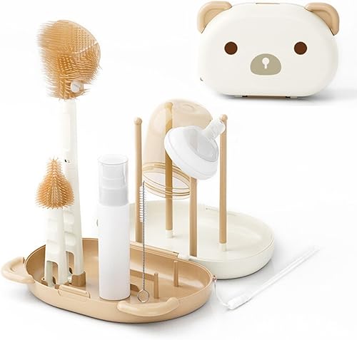 Kit de cepillo de viaje para biberones, kit de secado de biberones de tamaño de viaje con cepillo de silicona para botellas, cepillo de limpieza de