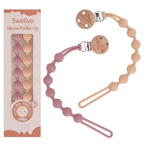 Clips para chupetes para bebés, niños y niñas, paquete de 2 clips para chupete, clips de una pieza, diseño de clips de madera, clip de chupete para