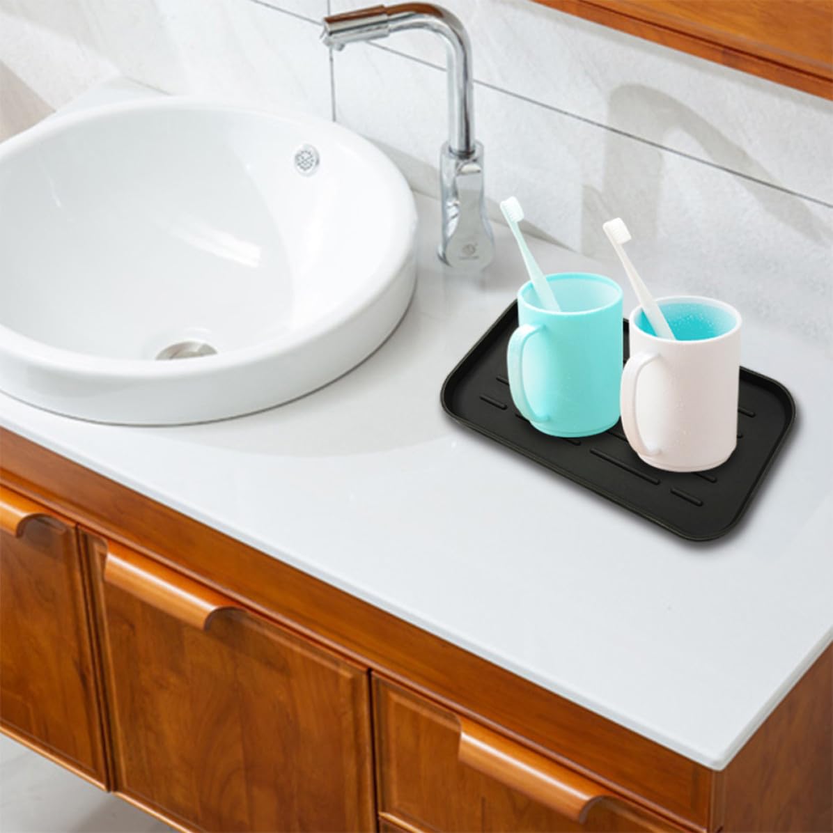 Tapis Profondes Égouttoir Noir Vaisselle à Rainures Silicone