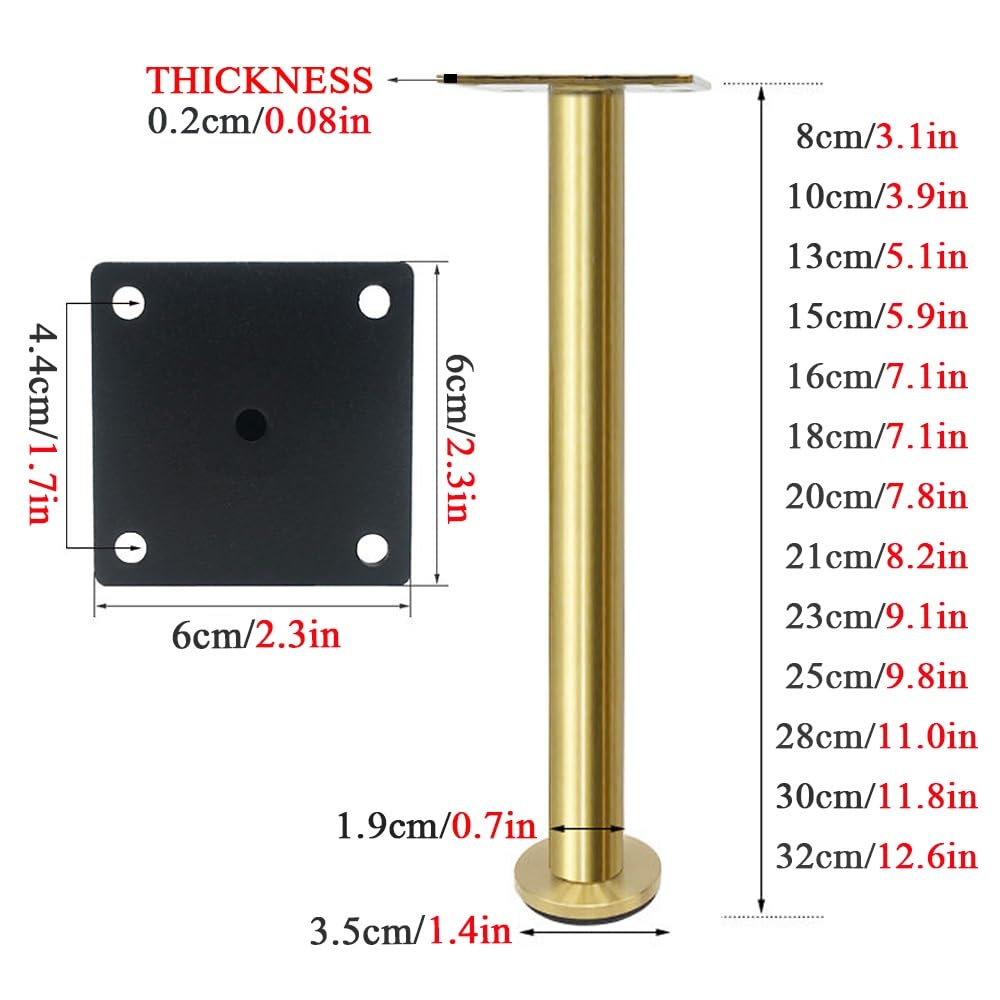 Genérico 4 Elevadores De Metal para Muebles, Patas Redondas Ajustables En Altura para Armarios, Estantes De Cocina, Sofás Y Otomanas(Negro,25cm/9.8in)
