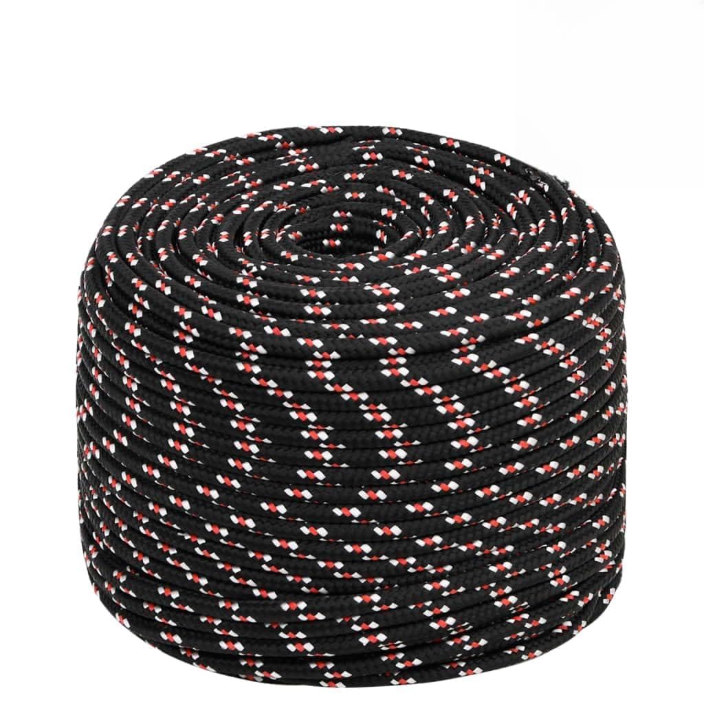 Cuerda de polipropileno de 8 mm y 250 m, resistente para barco, vela, camping y transporte, multifunción, color negro