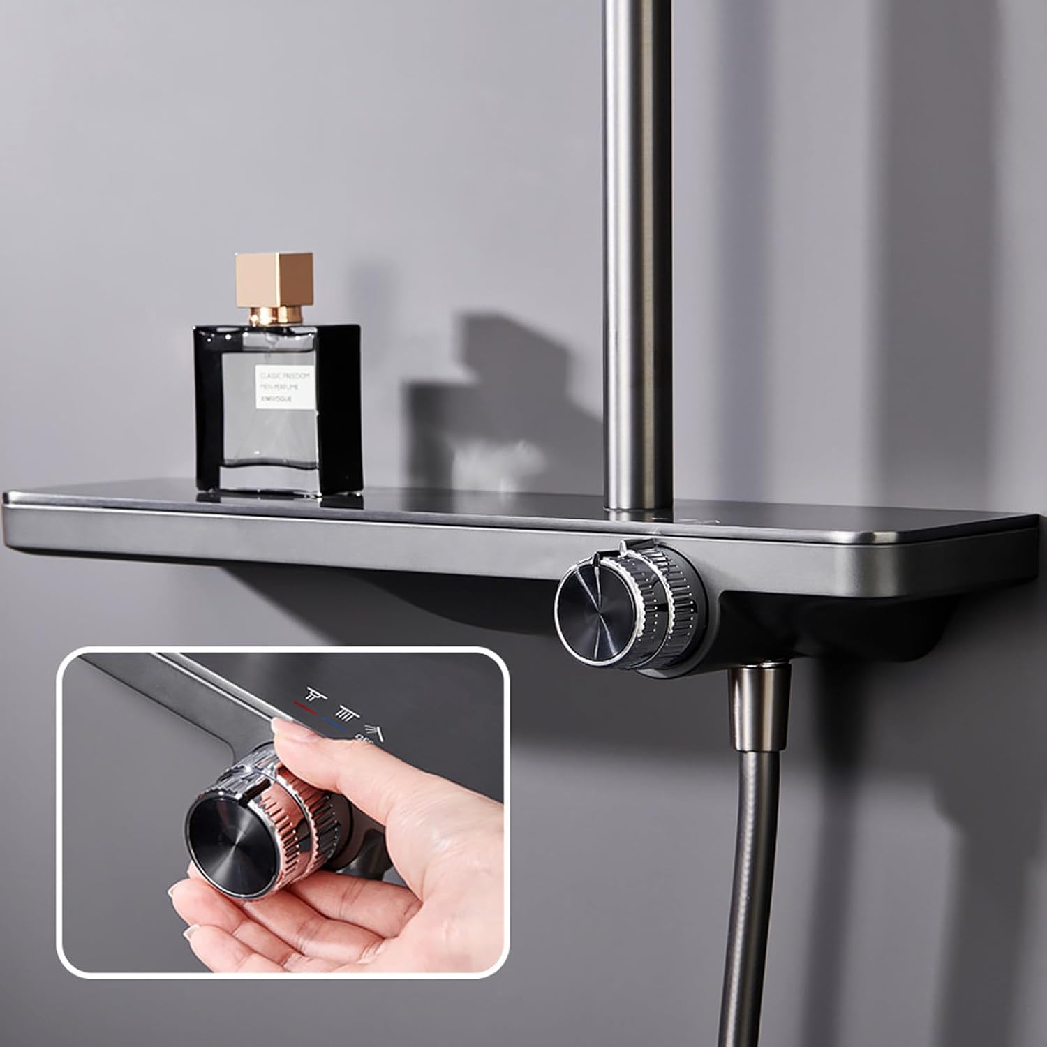 Rain Shower System, Gray Shower Faucet Set Adjustable Height Shower Fixtures 3 Functions Bathroom Shower Faucet Set with 3 Modes Handheld Sprayer, Rain Shower Head, Hidden Bathtub Spout