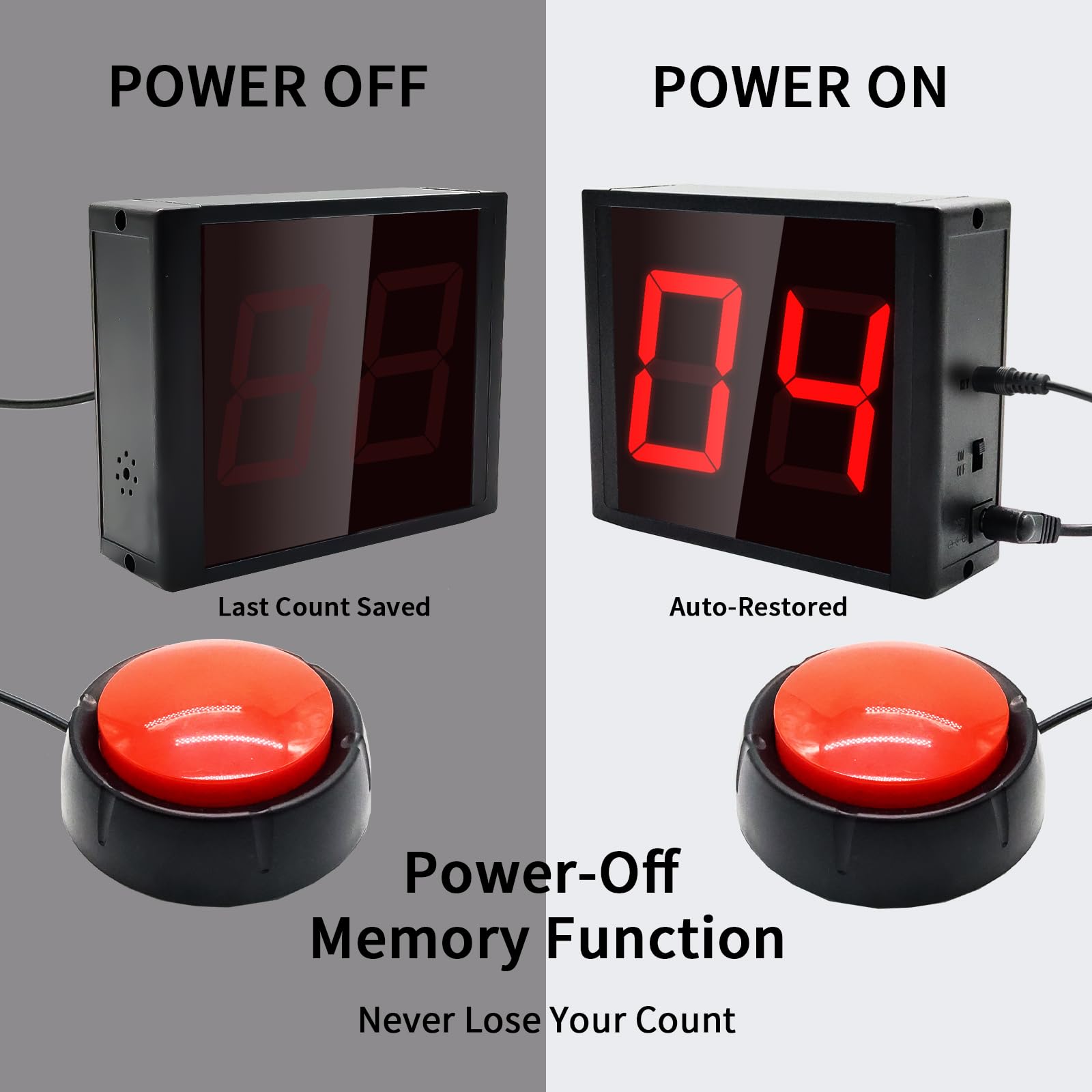 Compteur numérique avec bouton poussoir, grand écran LED de 5,8 cm, compteur de tours électronique pour la marche, le sport (2 chiffres)