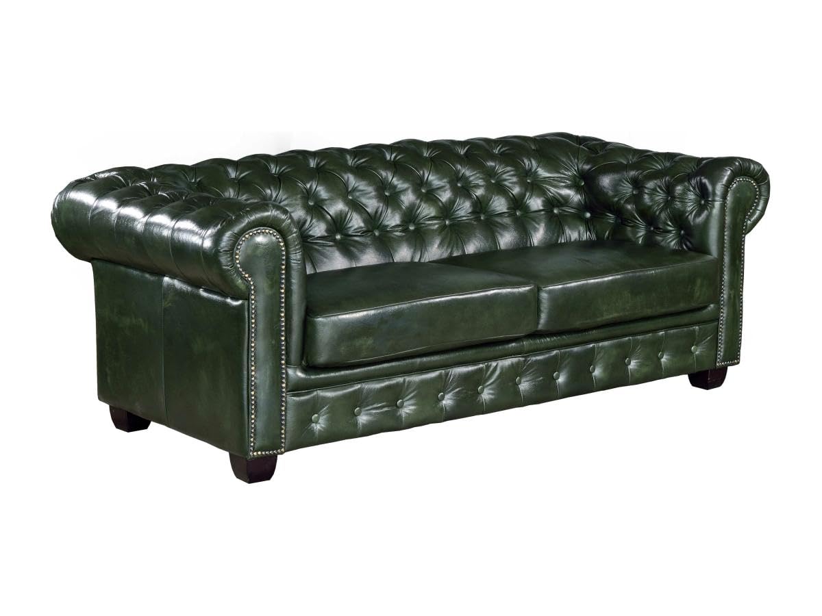 Canapé Chesterfield 3+2 Places Brenton 100% Cuir de Buffle - Vert Empire