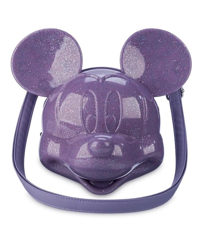 WDW Dis Parks Lounge LF 3-D Molded Mickey Head Purple Glitter Crossbody Purse Bag