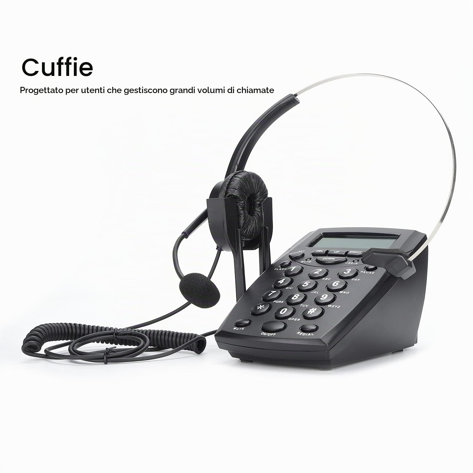 HT800 Call Center Telefono con Filo, Telefono Cablato con Microfono Omnidirezionale Cuffie, Telefono Fisso da Scrivania per Ufficio e Casa
