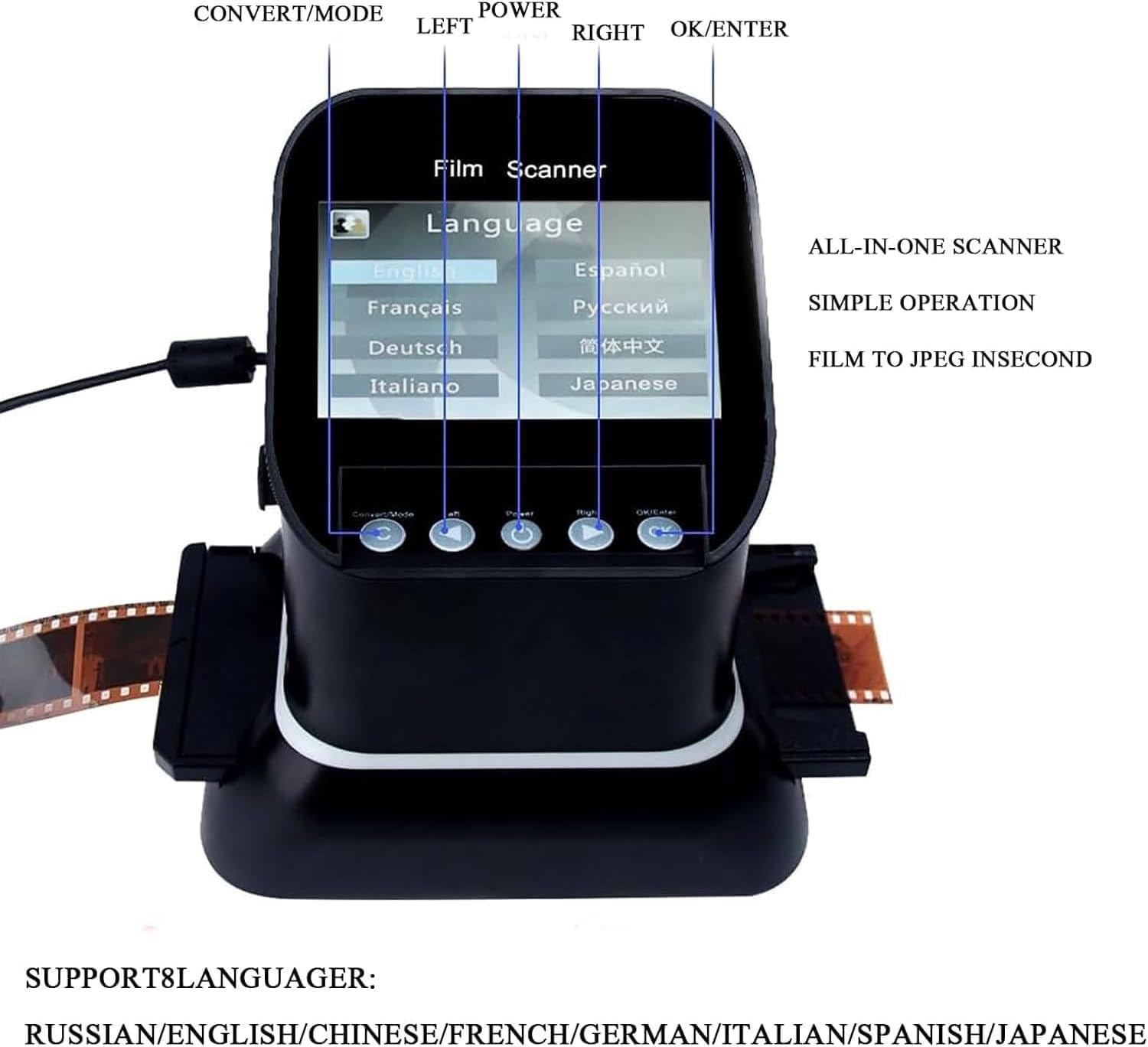 Scanner per Diapositive, convertitore da Pellicola a Digitale, Alta risoluzione 120, Supporta 5 specifiche di Pellicola 120, Supporta l'anteprima e la Modifica delle Immagini