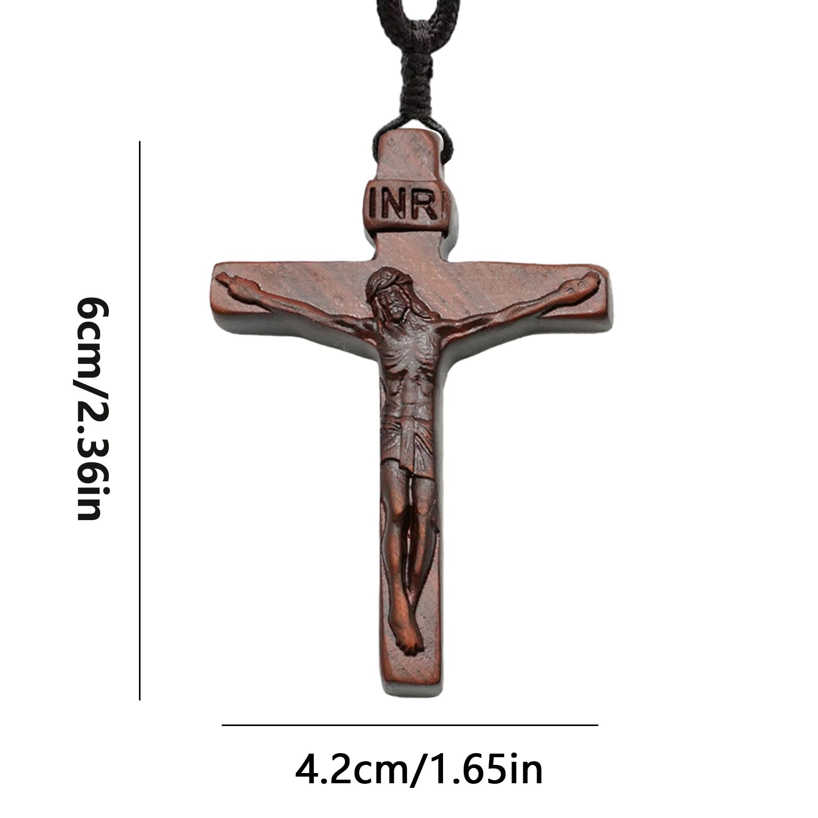 Collier Jésus Sur Croix En Bois Avec Perles Marron - Longueur 30 Pouces (76cm) - Neuf