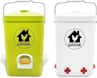Chicken Feeder and Waterer Set,3 Gallon Automatic Chicken Feeder No Waste,Hanging Poultry Kit with Chicken Waterer Nipples and Feeding Ports,Coop Accessories