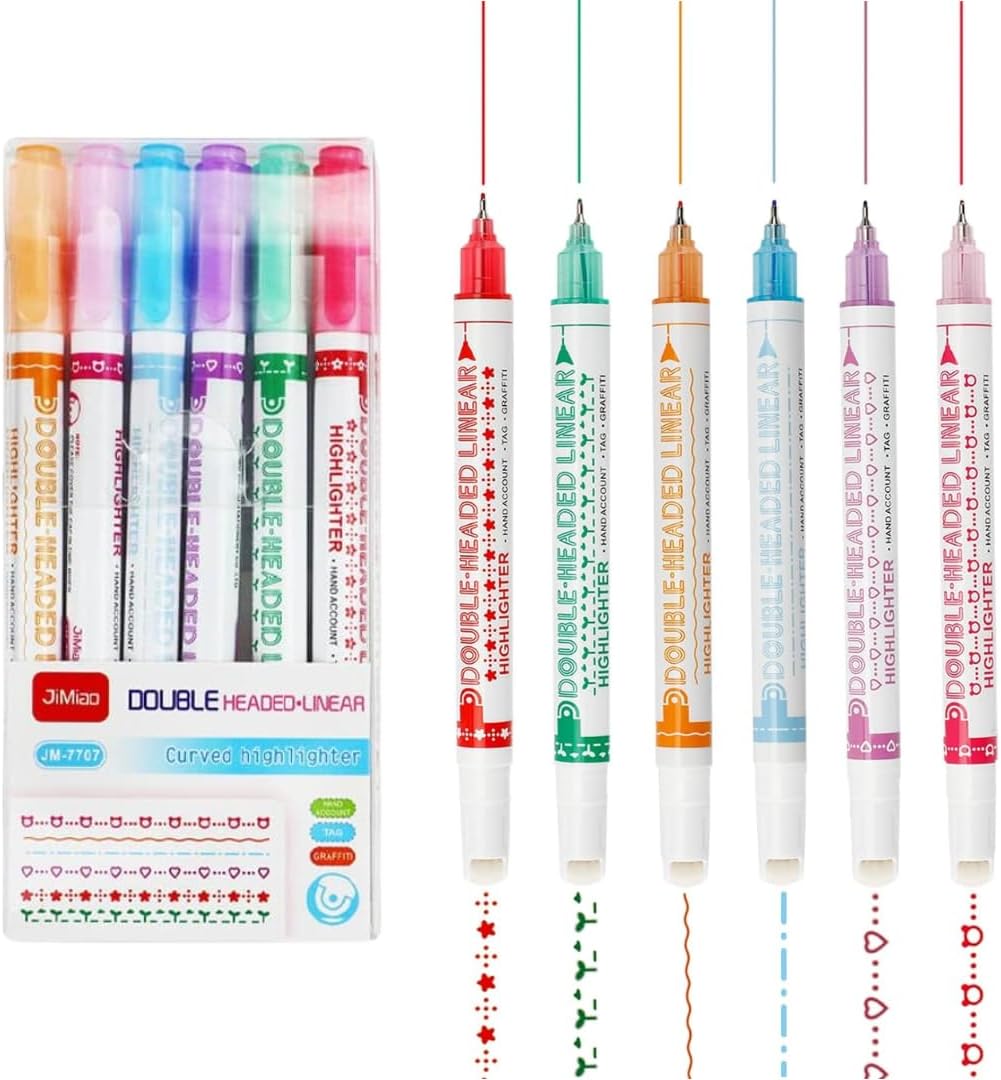 R H LIFESTYLE Pack of 6 Double Headed Dot Linear Roller Pen Highlighter Marker Rolling Pen Color Magic Border Pen Set School Office Stationery Items Art & Craft (DUAL TIP DOT LINEAR HIGHLIGHTER)