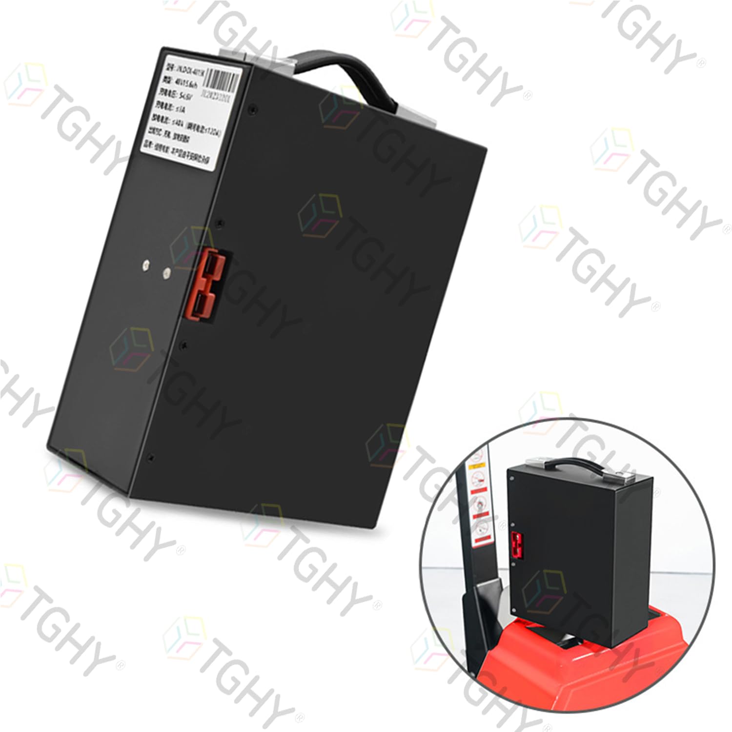TGHY Transpallet Elettrico con Batteria LiFePO4 da 48 V | Scheda BMS integrata Maniglia portatile per carrelli elevatori manuali e per il carico e scarico di camion