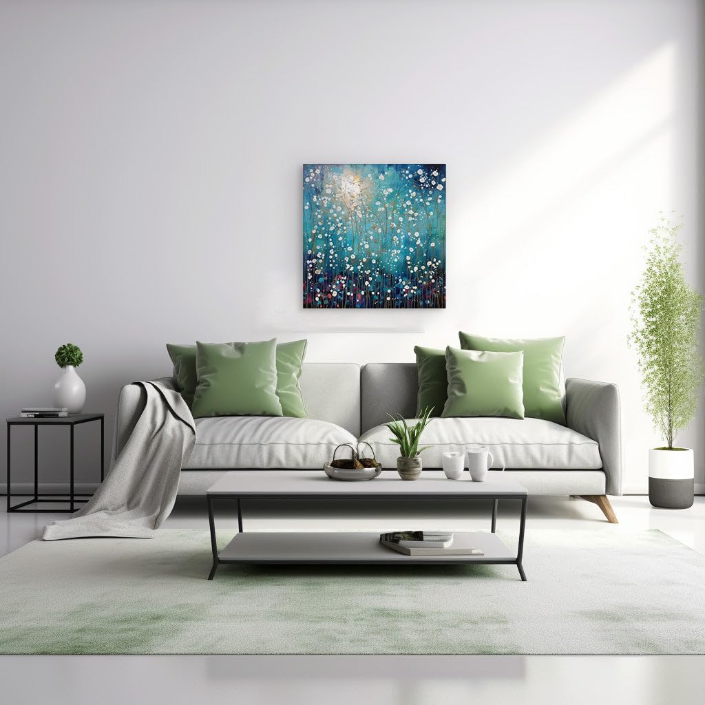 Canvas for Living room. Whispering Meadows: Alicia's Tapestry of Gold and Midnight Blue, 27 x 18 inch Canvas Wall Art - Ready to Hang - 69x46 cm (27x18 inch)