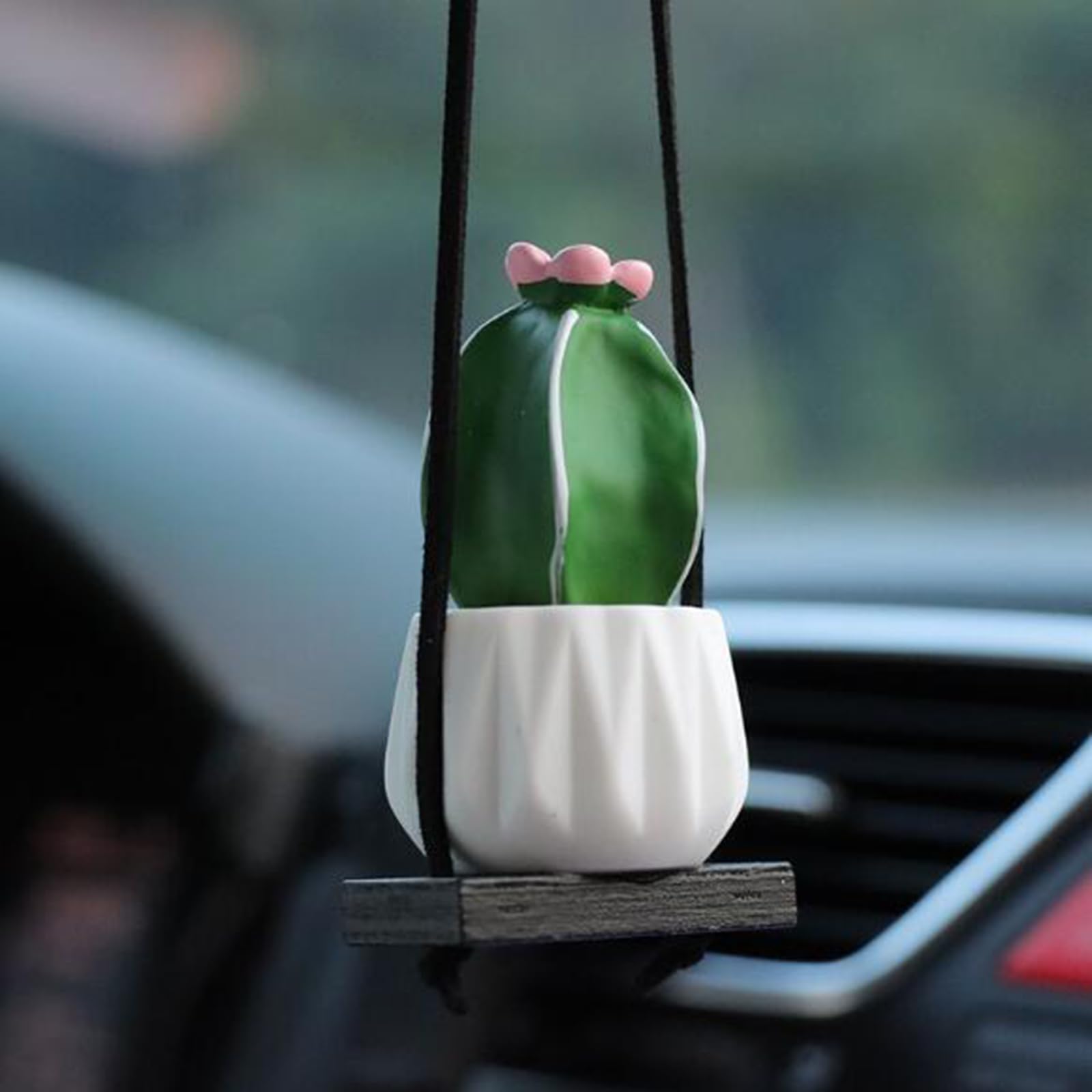 BlingSHD Cactus Fleshy Car Rear View Mirror Decorative Cactus Car Ornament Accessories Cute Potted Plant Succulent Hanging Pendant,B