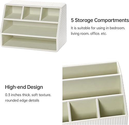 Miniatura 5 de Organizador de escritorio de piel sintética con posavasos, suministros de oficina de lujo, soporte de control remoto para escritorio de oficina,