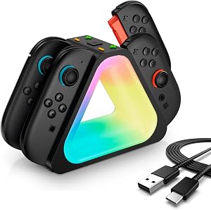 i-Blason Charging Dock for Nintendo Switch 2 Joycon Controller, [7 Adjustable RGB Lighting] [Magnetic Design] 4 in 1 Fast Charger Station for Switch 2 Joycon with LED Indication & Type-C Charger Cable