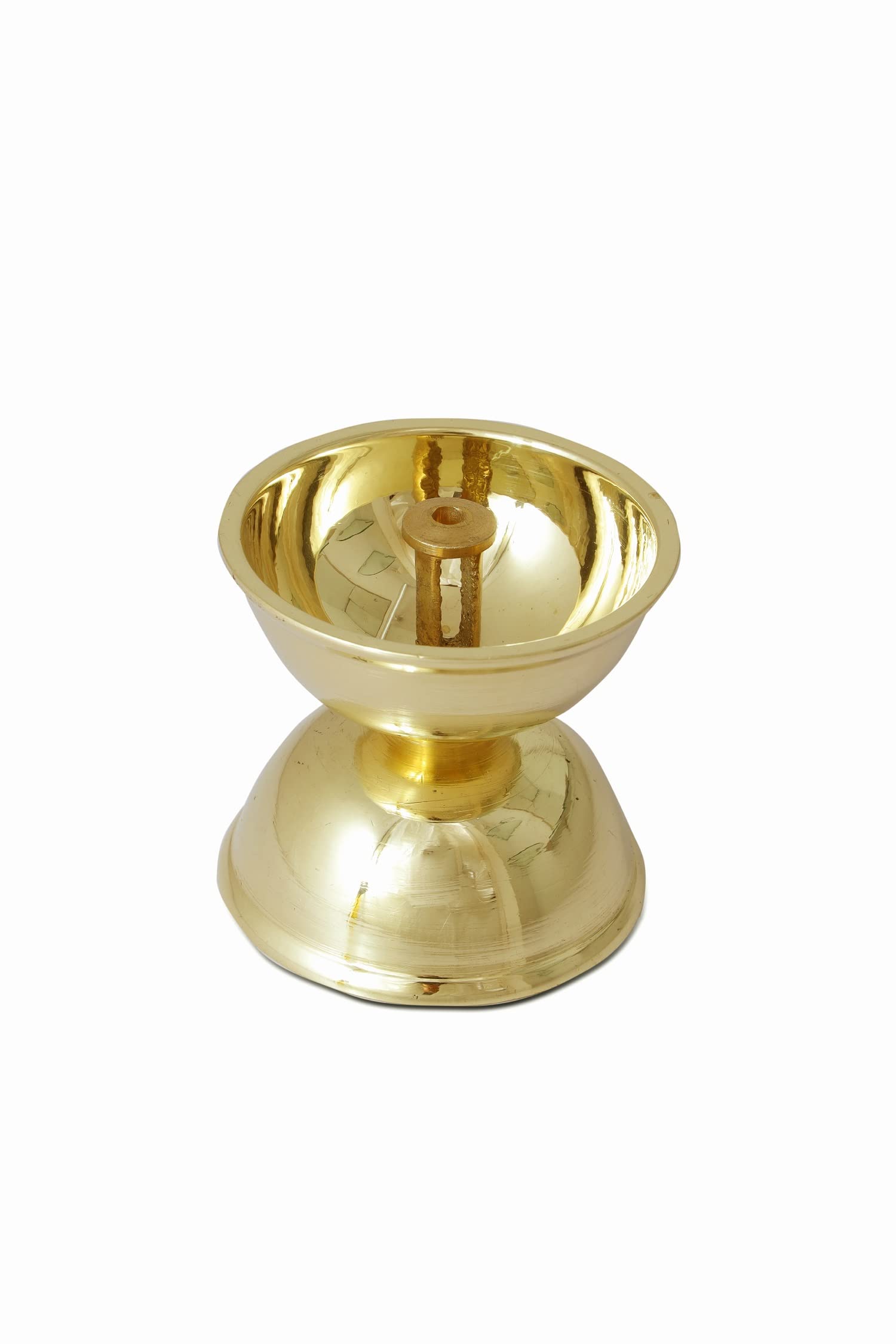 DMI Niranjan Brass Diya | Traditional Puja Oil Lamp with Central Wick Stand | Deepam, Diva for Temple, Diwali & Daily Worship