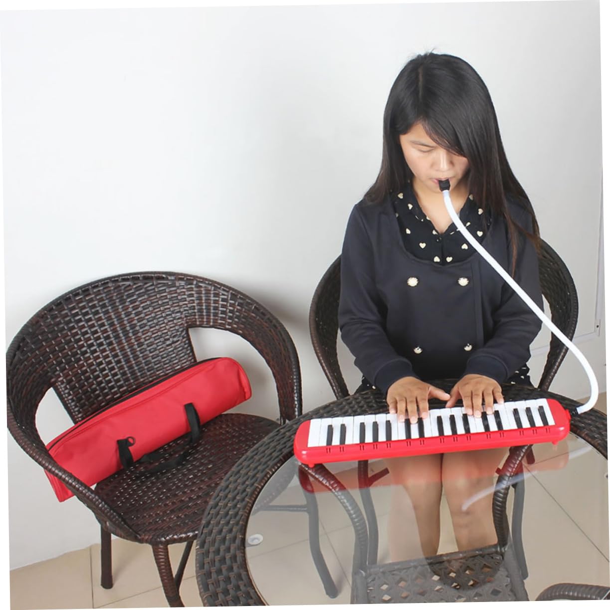 Melodica Strumento Musicale con Custodia 37 Tasti Rosso | Abs, Peso Leggero, senza Batterie, Borsa Integrata per Trasporto e Conservazione