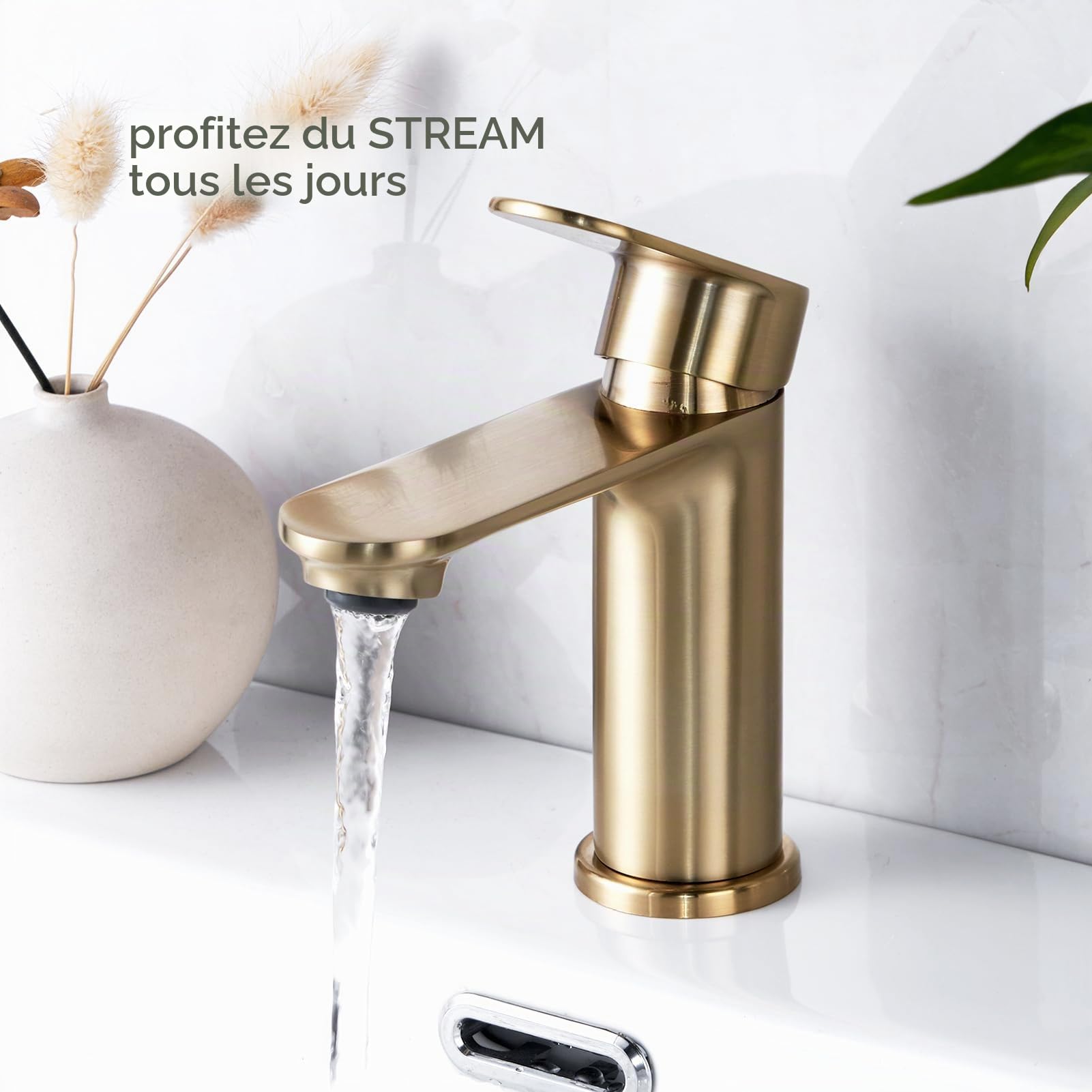 Robinets de salle de bain avec vidange, BATHWEST - Robinet mitigeur de lavabo avec bonde de vidage pop-up, mitigeurs de lavabo monobloc modernes à levier unique en laiton avec bouchon de lavabo 072GO