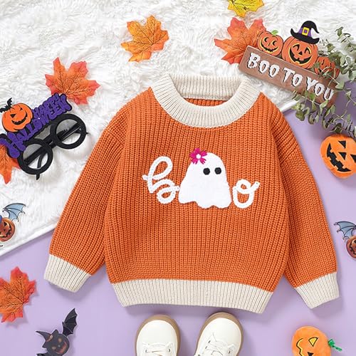 Toddler Halloween Ghost Sweater Boys Girls Chunky Knit Crewneck Sweatshirt Pullover Fall Winter Party Casual Clothes3
