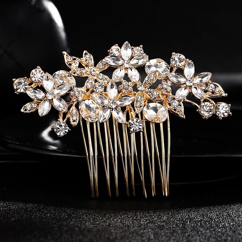 Peineta Nupcial Cristal Oro Accesorio para Novias miniatura 2