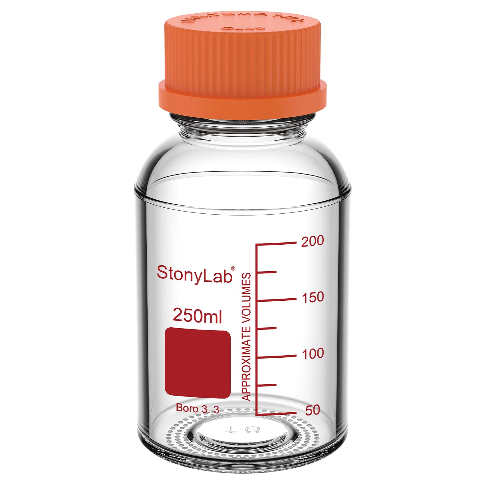 Stonylab Orange Media Storage Bottle With Gl45 Screw Cap, Borosilicate Glass, 250Ml, For Laboratory Use, 1 Piece